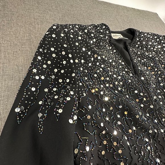 Vintage Stenay Sequin Jacket Black Buttons Beaded Long Sleeve Party Formal Sz 14 - Picture 6 of 16